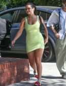Addison Rae Leggy, in Yellow Mini Dress on a Lunch in Beverly Hills