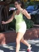 Addison Rae Leggy, in Yellow Mini Dress on a Lunch in Beverly Hills