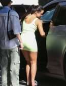 Addison Rae Leggy, in Yellow Mini Dress on a Lunch in Beverly Hills