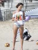 Alessandra Ambrosio Booty in Panties Playing Volleyball on a Beach in Santa Monica