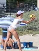 Alessandra Ambrosio Booty in Panties Playing Volleyball on a Beach in Santa Monica