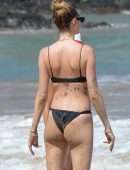 Behati Prinsloo in Black Bikini at the Beach in Maui