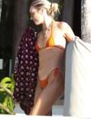 Candice Swanepoel Booty in Orange Bikini Poolside in Trancoso