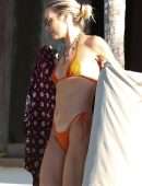 Candice Swanepoel Booty in Orange Bikini Poolside in Trancoso