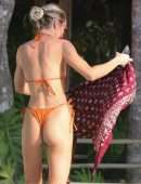 Candice Swanepoel Booty in Orange Bikini Poolside in Trancoso