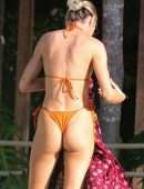 Candice Swanepoel Booty in Orange Bikini Poolside in Trancoso