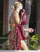 Candice Swanepoel Booty in Orange Bikini Poolside in Trancoso