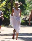 Candice Swanepoel in a White Dress, Seen on a Stroll Through the Trancoso Mainland