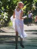 Candice Swanepoel in a White Dress, Seen on a Stroll Through the Trancoso Mainland