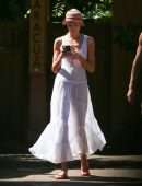 Candice Swanepoel in a White Dress, Seen on a Stroll Through the Trancoso Mainland