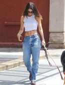 Emily Ratajkowski in White Tank Top Walking her Dog in NYC