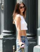 Emily Ratajkowski in White Tank Top Walking her Dog in NYC