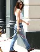 Emily Ratajkowski in White Tank Top Walking her Dog in NYC