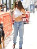 Emily Ratajkowski in White Tank Top Walking her Dog in NYC