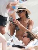 Emma Thynn in a Animal Print Bikini on the Beach in Saint Tropez