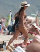 Emma Thynn in a Animal Print Bikini on the Beach in Saint Tropez