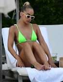 Jasmine Sanders in Fluorescent Bikini at Poolside in Miami