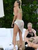 Jasmine Sanders in Fluorescent Bikini at Poolside in Miami