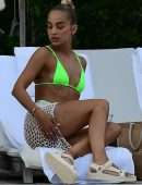 Jasmine Sanders in Fluorescent Bikini at Poolside in Miami