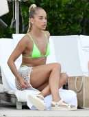 Jasmine Sanders in Fluorescent Bikini at Poolside in Miami