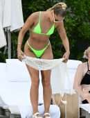 Jasmine Sanders in Fluorescent Bikini at Poolside in Miami