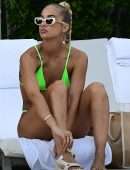 Jasmine Sanders in Fluorescent Bikini at Poolside in Miami