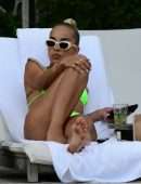 Jasmine Sanders in Fluorescent Bikini at Poolside in Miami