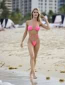 Joy Corrigan Booty at Beach in a Tiny Pink Bikini in Miami