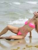 Joy Corrigan Booty at Beach in a Tiny Pink Bikini in Miami