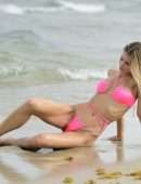 Joy Corrigan Booty at Beach in a Tiny Pink Bikini in Miami