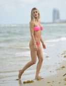 Joy Corrigan Booty at Beach in a Tiny Pink Bikini in Miami