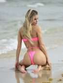 Joy Corrigan Booty at Beach in a Tiny Pink Bikini in Miami