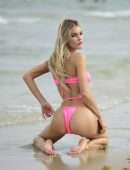 Joy Corrigan Booty at Beach in a Tiny Pink Bikini in Miami