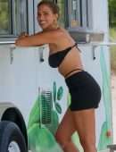 Kara del Toro Cleavage and Booty in Tiny Bikini on a Beach in Miami