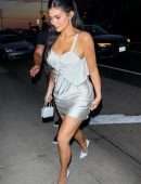Kylie Jenner Leggy in a Shiny Dress at Giorgio Baldi in Santa Monica