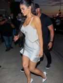 Kylie Jenner Leggy in a Shiny Dress at Giorgio Baldi in Santa Monica