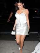 Kylie Jenner Leggy in a Shiny Dress at Giorgio Baldi in Santa Monica