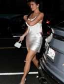 Kylie Jenner Leggy in a Shiny Dress at Giorgio Baldi in Santa Monica