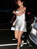 Kylie Jenner Leggy in a Shiny Dress at Giorgio Baldi in Santa Monica