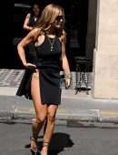 Rita Ora Leggy in Black Mini Dress Out in Paris
