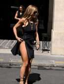 Rita Ora Leggy in Black Mini Dress Out in Paris