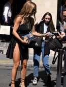 Rita Ora Leggy in Black Mini Dress Out in Paris