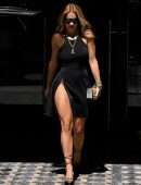 Rita Ora Leggy in Black Mini Dress Out in Paris