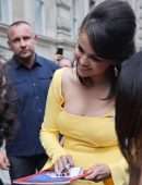 Selena Gomez Booty and Leggy in Yellow Dress, Out in London