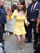 Selena Gomez Booty and Leggy in Yellow Dress, Out in London