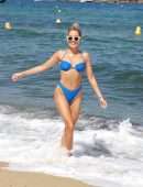 Sylvie Meis Booty in Blue Bikini on the Beach in Saint Tropez