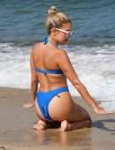 Sylvie Meis Booty in Blue Bikini on the Beach in Saint Tropez