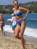 Sylvie Meis Booty in Blue Bikini on the Beach in Saint Tropez