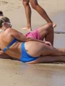 Sylvie Meis Booty in Blue Bikini on the Beach in Saint Tropez