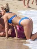 Sylvie Meis Booty in Blue Bikini on the Beach in Saint Tropez